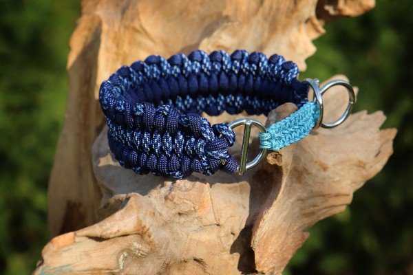 Paracord Zugstopphalsband in Midnight Blue & Diamonds 25/29 * 3,5