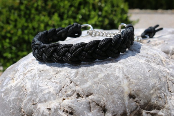 Paracord Zugstopphalsband Skinny Light Black 26,5/36,5 * 1,5